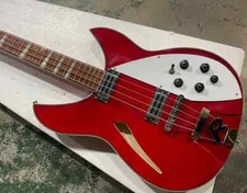 High Quality 4Strings Red Semi-hollow Body Electric Bass Guitar with R Tailpiece