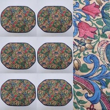 William Morris Golden Lily Cotton Quilted Place Mats Navy Blue Accent Vintage 