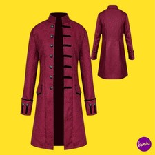 SANGDUT Men's Gothic Steampunk Frock Coat, Victorian Court Tailcoat, Red, UK 3XL