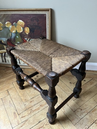 Vintage oak rush seat - seat, stool