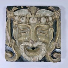 Antique Maw & Co Broseley Ceramic Tile Mask Head 15.5cm