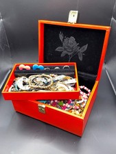 Red Jewellery Box full of Costume Jewellery (Mainly Kids)