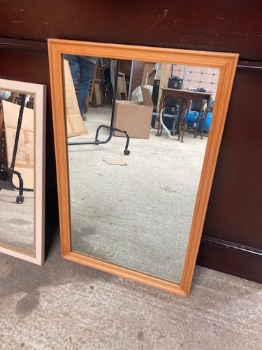 Brown pine framed mirror wall - framed,