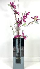 Glass Vase with Artificial Flower Arrangement Pink Peony Long Home Office Decor