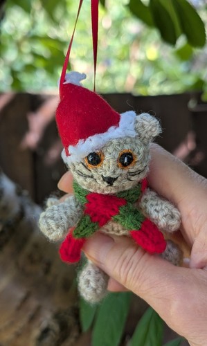 Handmade knitted christmas cat - knitted,