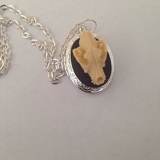 BAT  Locket Silver Skull Resin