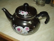 Stylish Teapot Medium size with Rose on satin brown colour, lid now added