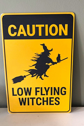 Halloween flying witch warning - witch,