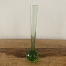 Mid-Century Green Art Glass Bud Vase Controlled Bubble Design, Swedish Style