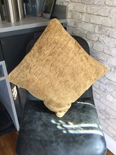 One Gold Coloured Chenille Script Writing Pattern Square Cushion & Inner