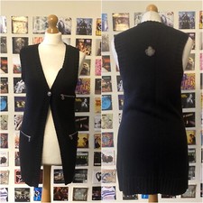 Vintage 90's Y2K Cop copine black sleeveless cardigan long zipped pockets