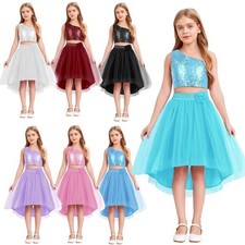 UK Petals Flower Girl Dress Princess Bridesmaid Wedding Formal Party Long Gown