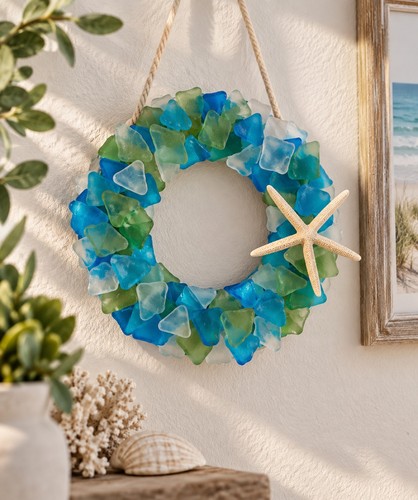 Handmade sea glass wreath - sea,