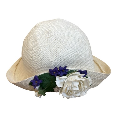 Vtg white straw cloche hat - straw,