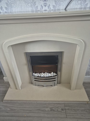 Cream painted wooden fireplace - cream,
