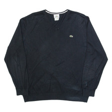 LACOSTE Mens Jumper Black V-Neck Tight Knit 2XL