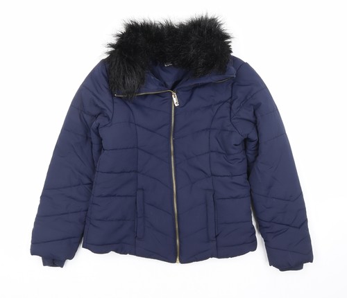 Girls blue puffer jacket - blue,