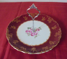 VINTAGE OLD FOLEY CHINATONE ROSES RED & GOLD SANDWICH / CAKE PLATE STAND