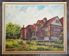 Vintage Framed Landscape Painting - Water Mill on the River by John Casey
