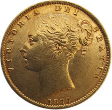 1877-S Queen Victoria Shield Reverse Sovereign