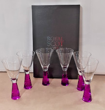 Royal Scot Crystal Wine Glasses Set Of 6 Boxed Pink Stems Charity Sale