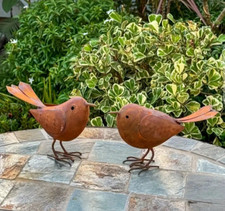 2Pc Rustic Robin Bird Metal