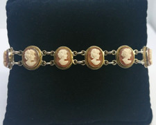 Antique Cameo Ladies 925 Silver Bracelet - Antique Silver Cameo Link Bracelet