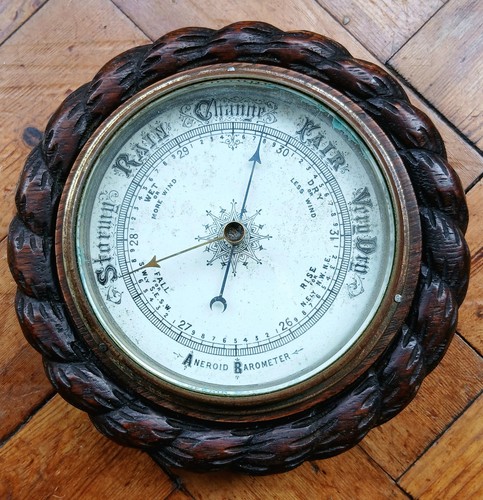 Antique oak and brass aneroid - oak,