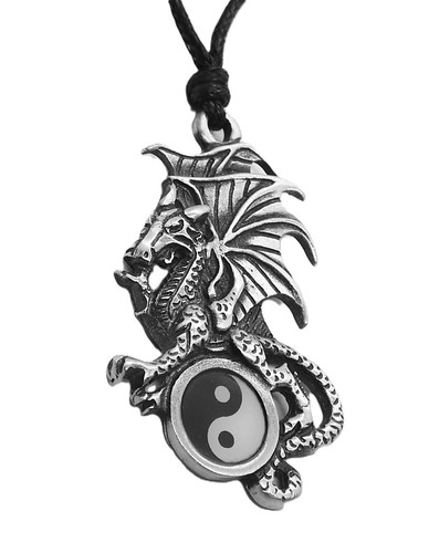 Dragon yin yang pewter pendant - yin,