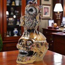 Steampunk Skull & Owl Gothic Ornament Sculpture Storage Stash Box Fantasy Myth
