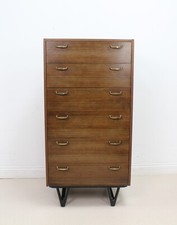 Vintage Teak Tallboy Chest of Drawers with wooden feet