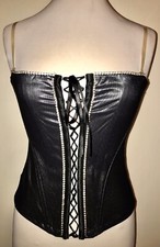 Baylis & Knight Wetlook Black Strappy Corset Top With Diamante Trim Size 10.