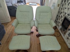 Leather Recliner Chair Armchair Lounge Swivel Sofa Chair W/ Footstool Wood Base