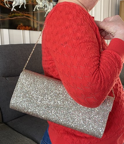 Gold glitter asymmetric clutch - gold-glitter,