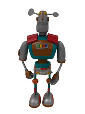 Vintage Talking Robot Action Figure With Tennis Racket Antennas Toy Preloved 