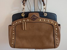 Dune Tan Handbag. 14x10x5 1/2".  2 Compartments. 1 With Zip Closure & Turn Lock