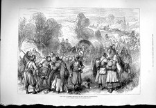 Original Old Antique Print 1877 War Wounded Sick Road Tchernavoda Horses Waggon