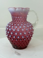 FENTON HOBNAIL DECORATION PINK VASELINE & CRANBERRY GLASS JUG, CIRCA 1950’S