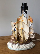 Vintage Ceramic Table Lamp Ship Galleon Boat Nautical Mid Century