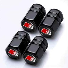 AUDI CHROME STEEL BLACK Tyre Wheel Dust Valve Caps S Line A1 A3 A4 A5 A6 A7 **