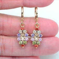 18K Yellow Gold Filled Women Multicolour Topaz Lozenge Dangle Earrings Jewelry
