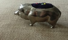 Vintage Antique Silver Plated Pig Pin Cushion .