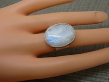 Gorgeous Vintage Sterling Silver Natural Rainbow Cabochon Moonstone Ring Size N