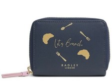 RADLEY LEATHER ZIP PURSE LETS BRUNCH DARK BLUE WALLET BRAND NEW **RRP £69.00**