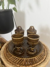 Carlton Ware Brown Glaze Egg Cup & Cruet Set on Matching Plate Vintage Retro VGC