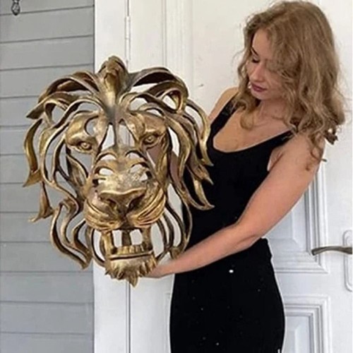 Lion head gold wall - lion, sculpture