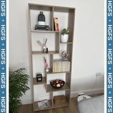Tall Oak Wooden Bookcase Modern Room Divider Display Storage Cube Shelving Unit