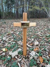 grave marker cross, solid oak,750mm tall with a 100mm x 50mm brass effect plaque