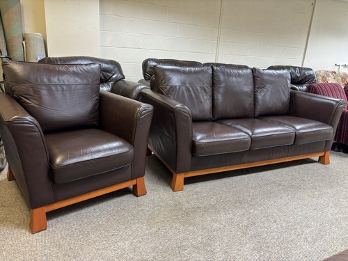 Brown leather 1 sofa - leather, 3
