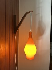 Rare Vintage 1960s Danish Wall Lamp Teak And Orange Cased Glass By Holmegaard.